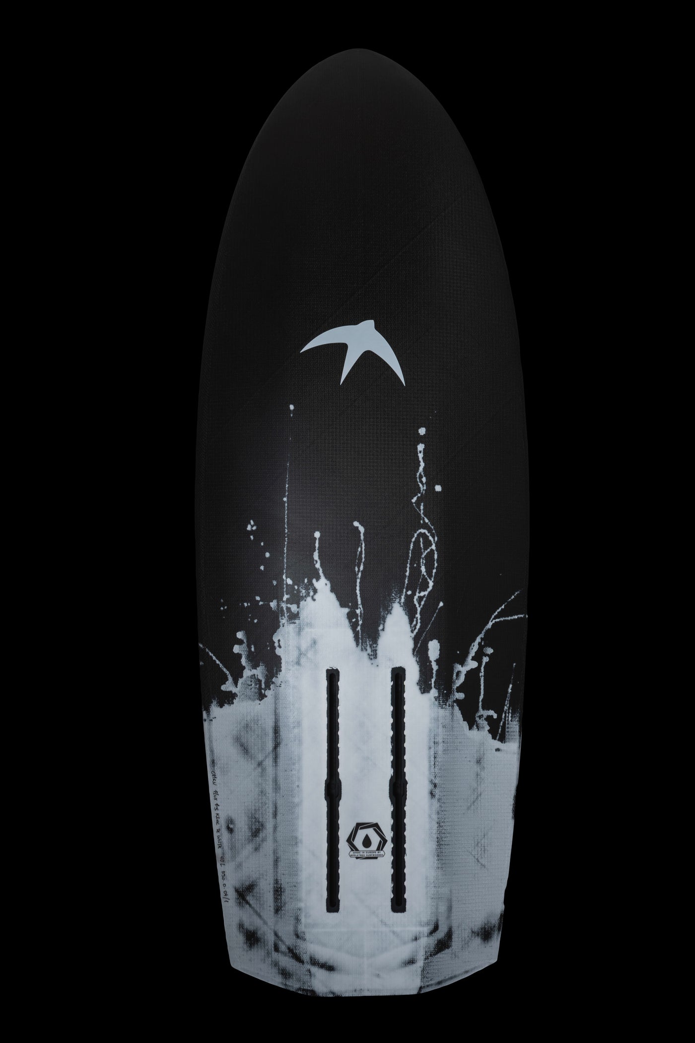 Omen Flux Board, 40L bottom semi displacement hull for efficiency, low end and touchdown performance